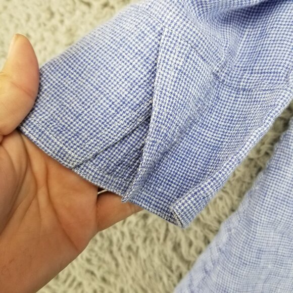 Boho Chic Shirt Womens Small Blue 100% Linen Button Up Long Sleeve - Picture 7 of 12